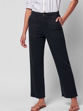 FAHERTY Utility Pants Organic Cotton Gray Washed Black Raw Hem Size 26